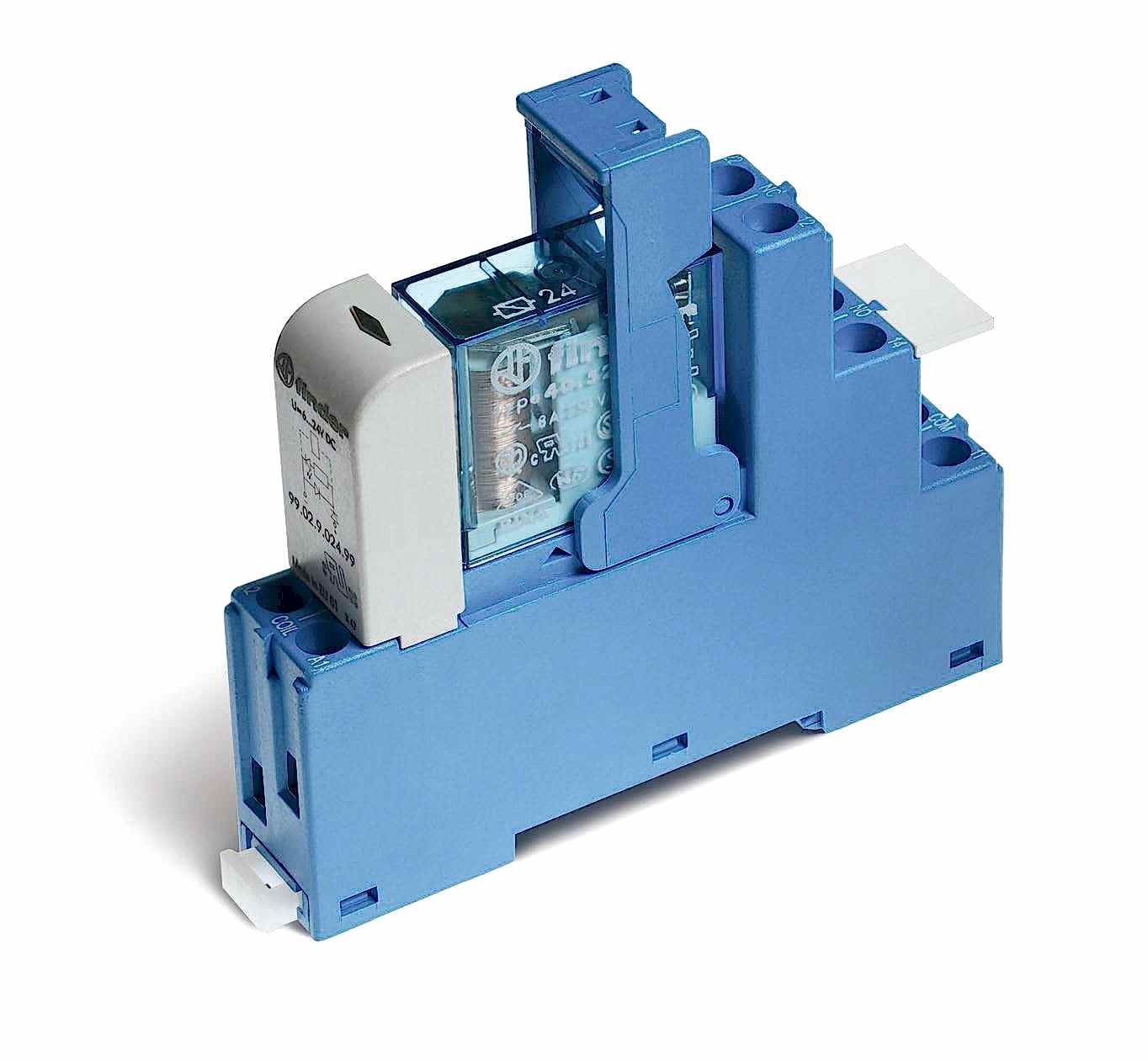 Изображение Finder Интерфейсный модуль (сборка 40.52.8.024.0000 + 99.02.0.024.98 + 95.05SPA), электромеханическое реле; 2CO 8A; контакты AgNi; питание 24В AC; кат