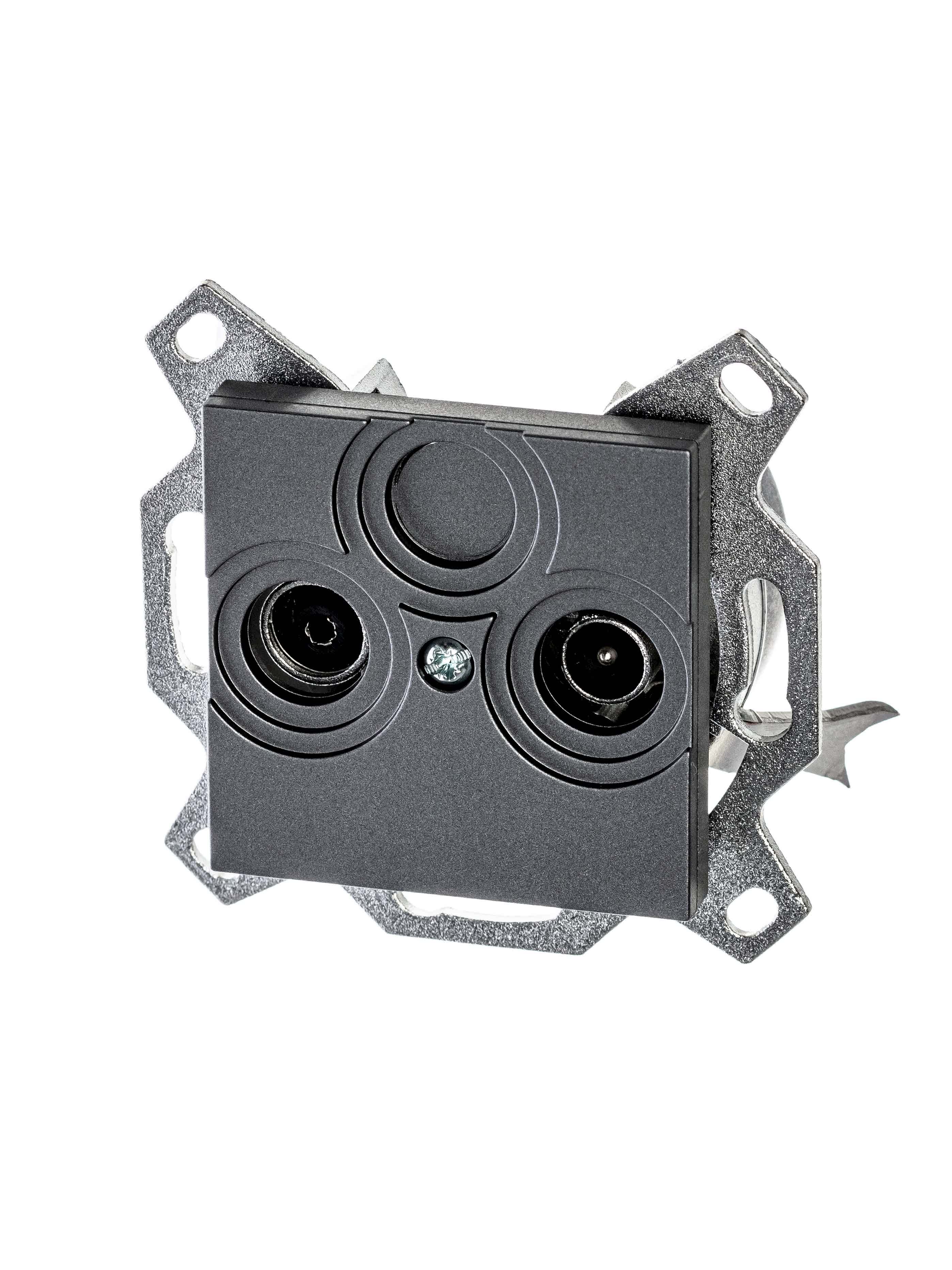 Изображение ABB EPJ Levit cталь / дымчатый чёрный Розетка TV-R, проходная, 7дБ, сталь