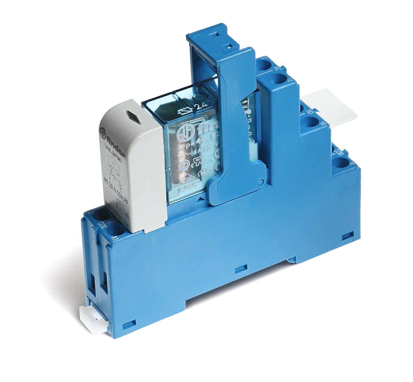 Изображение Finder Интерфейсный модуль (сборка 40.52.8.024.0000 + 99.02.0.024.98 + 95.05SMA), электромеханическое реле; 2CO 8A; контакты AgNi; питание 24В AC; кат