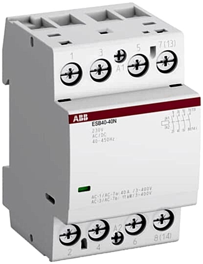 Изображение Контактор ABB  ESB40-40N-01 модульный (40А АС-1, 4НО), катушка 24В AC/DC