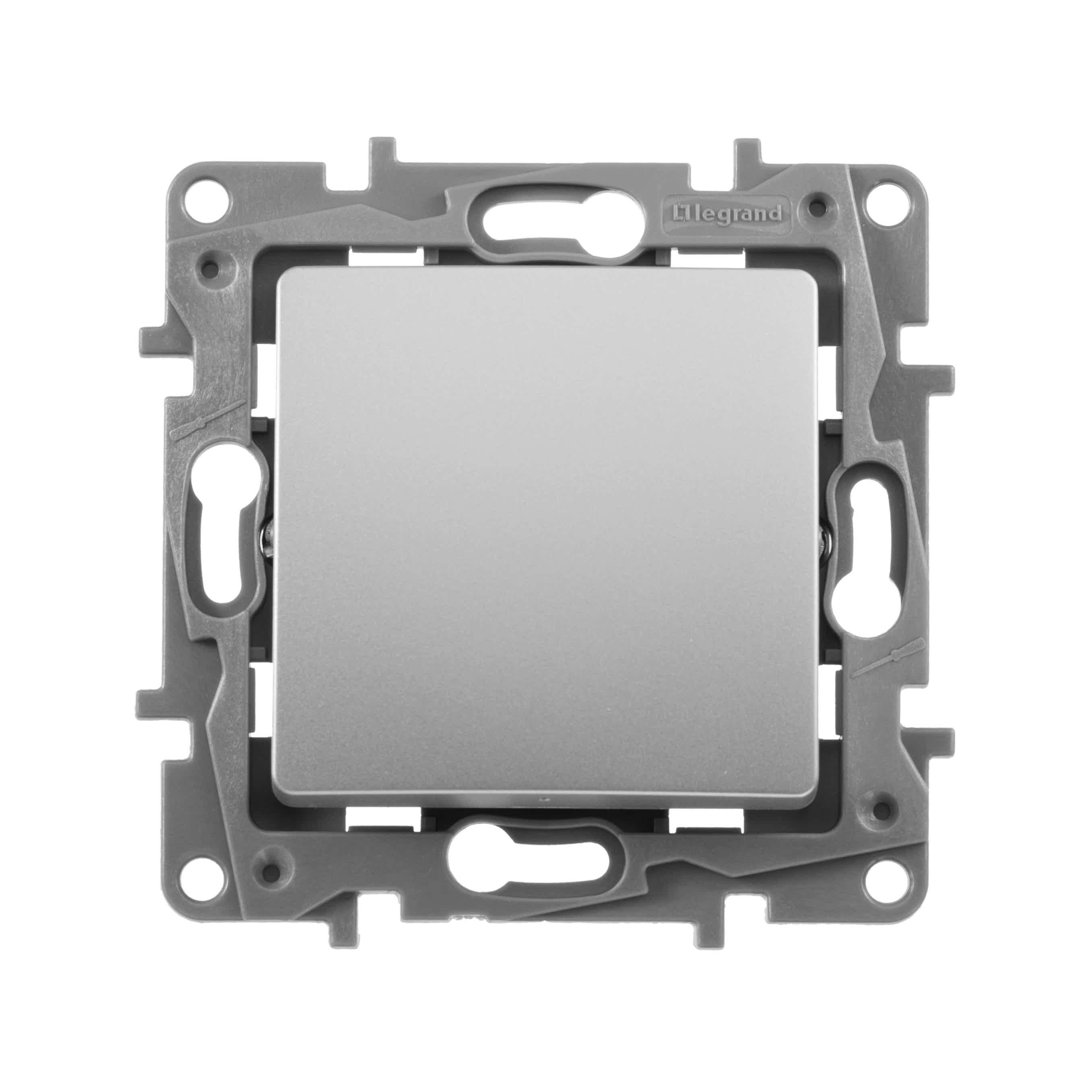 Изображение Переключатель Legrand Etika алюминий, промежуточный 1-клавишный, винтовые клеммы, 10AX, 250 В (арт.672409)