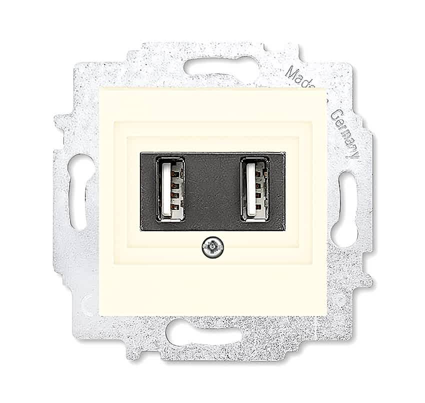 Изображение Зарядное устройство ABB EPJ Levit cлоновая коcть / белый USB зарядка двойная (арт.2CHH290040A6017)