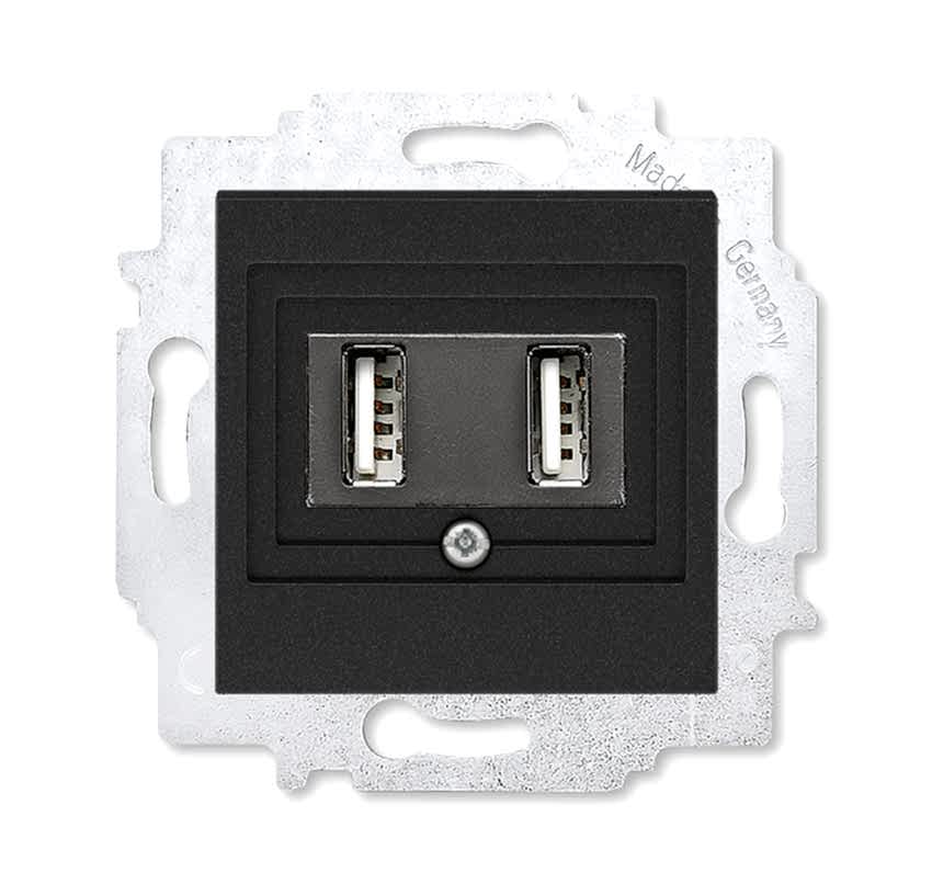 Изображение Зарядное устройство ABB EPJ Levit антрацит / дымчатый чёрный USB зарядка двойная (арт.2CHH290040A6063)