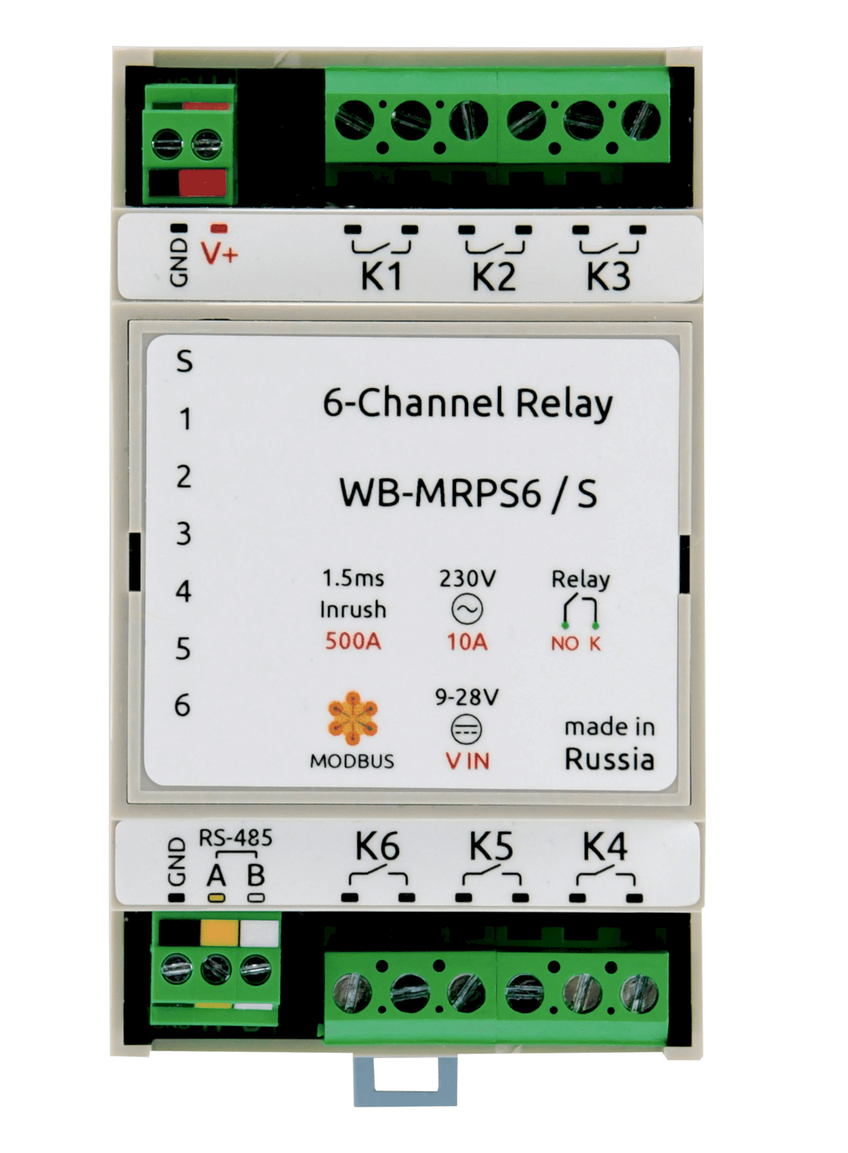 Изображение Модуль реле Wiren Board с RS-485, Modbus RTU WB-MRPS6/S