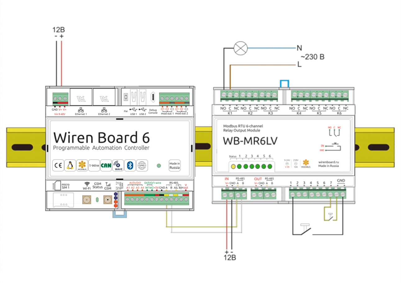 Изображение Модуль реле Wiren Board с RS-485, Modbus RTU WB-MR6-LV Шестиканальный модуль с мощными реле