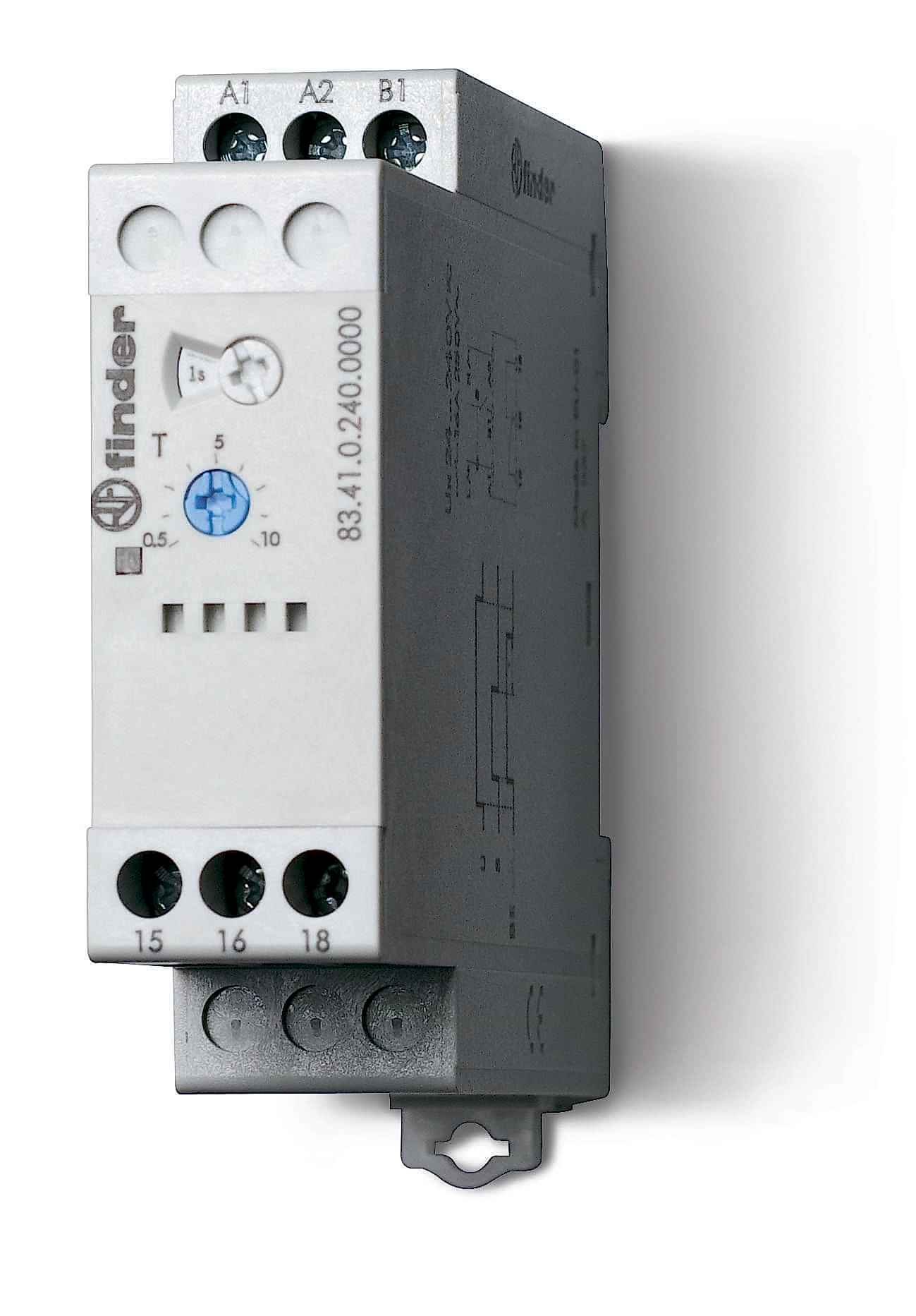 Изображение Finder Модульный таймер мультифункциональный (AE, EEa, FE, GE, IT, BEp, DEp, SHp); питание 24…240В АС/DC; 2CO 12A; ширина 22.5мм; регулировка времени