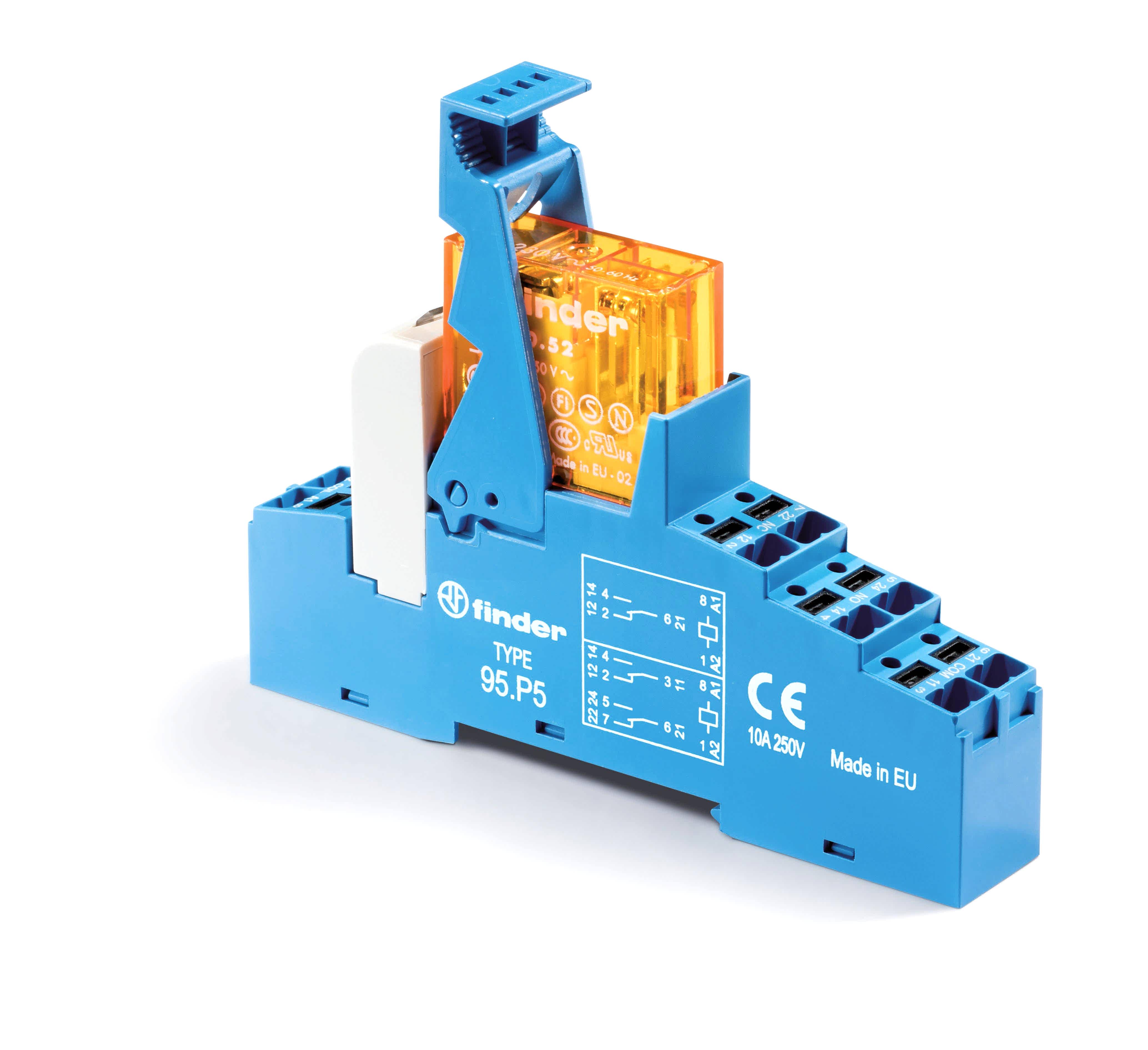 Изображение Finder Интерфейсный модуль (сборка 40.52.8.230.0000 + 99.02.0.230.98 + 95.P5SPA), электромеханическое реле; 2CO 8A; контакты AgNi; питание 230В AC; ка