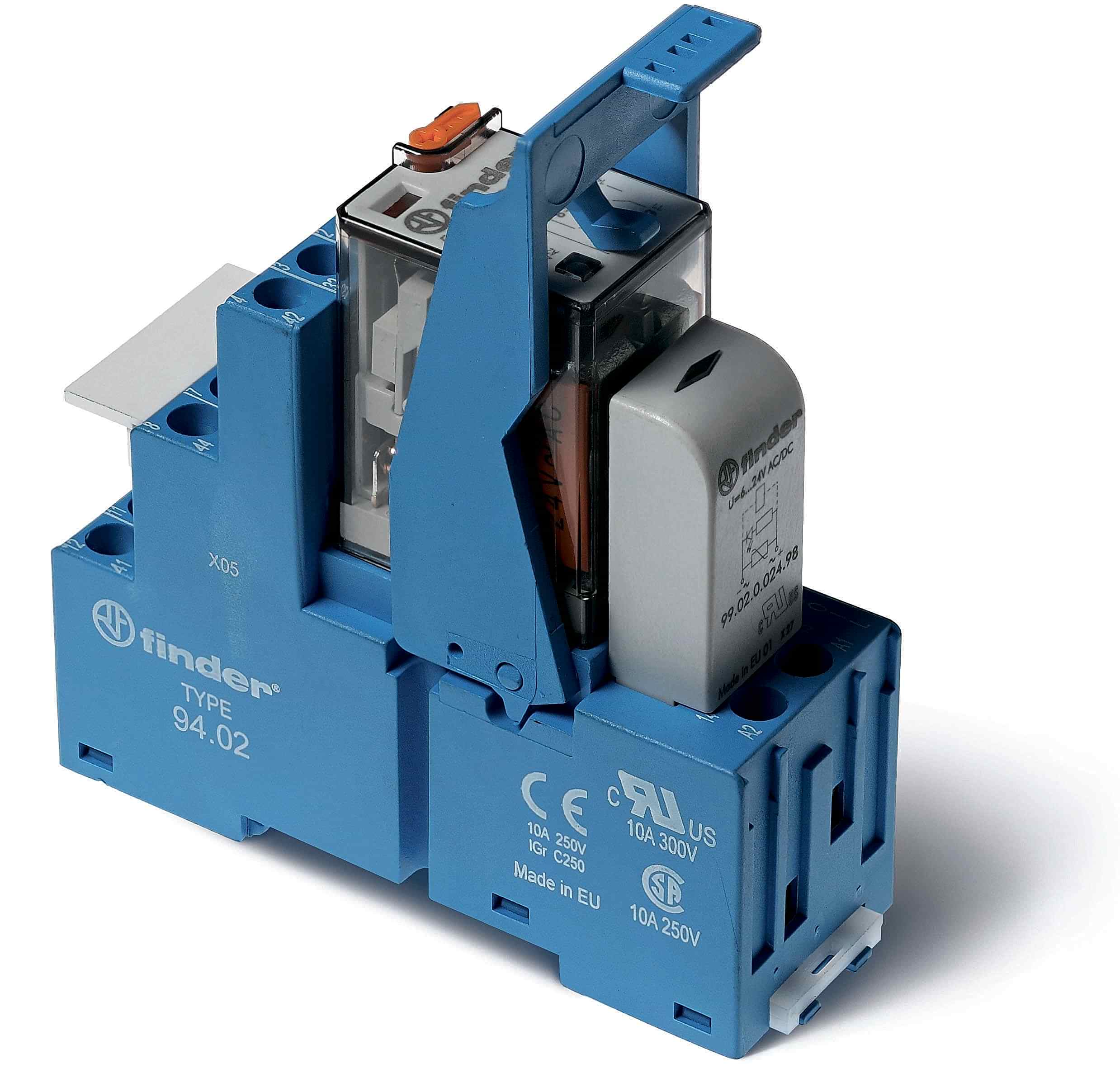 Изображение Finder Интерфейсный модуль (сборка 55.32.8.230.0040 + 99.02.0.230.98 + 94.02SPA), электромеханическое реле; 2CO 10A; контакты AgNi; питание 230В AC; к