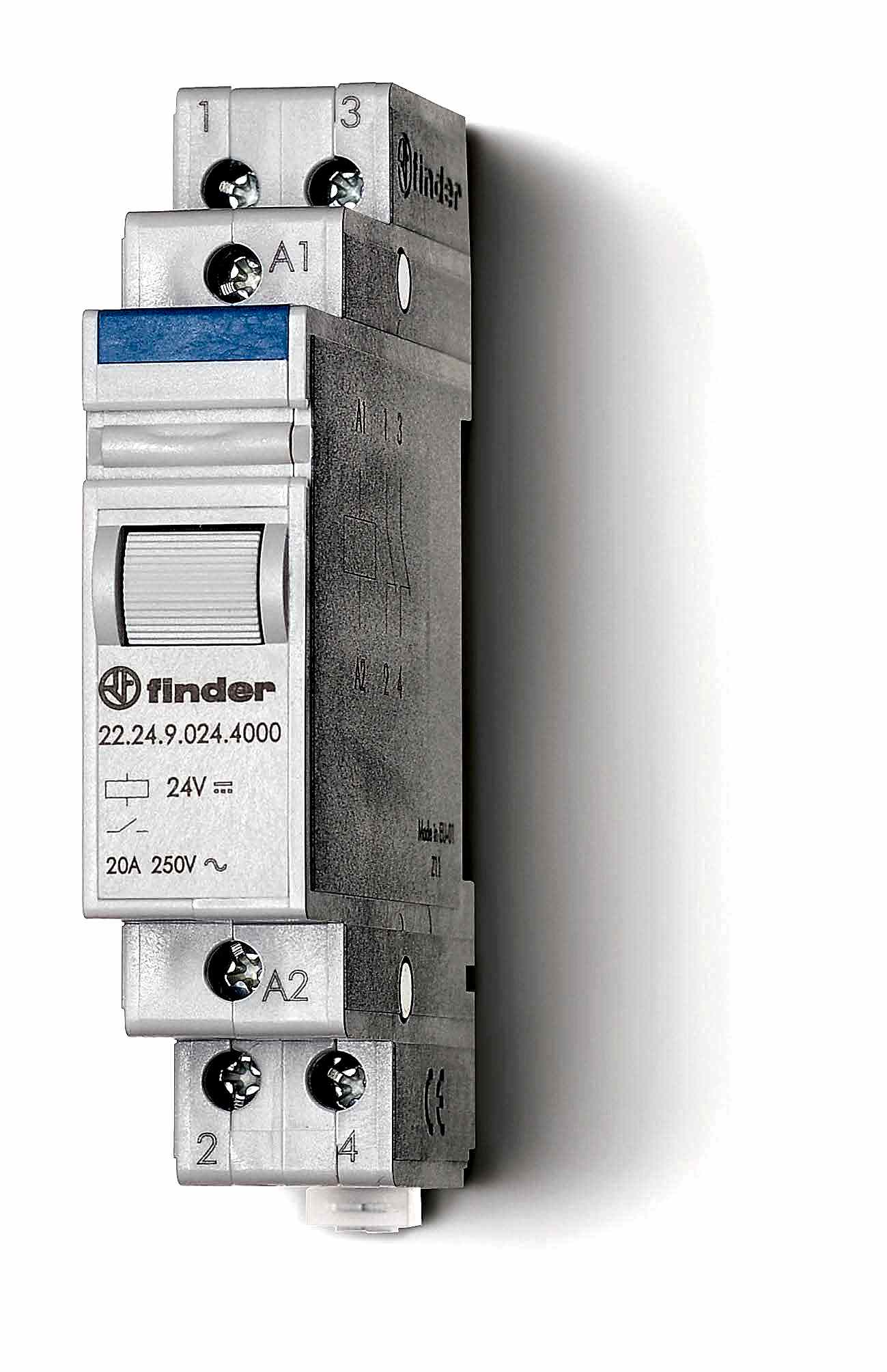 Изображение Finder Модульный контактор; 2NC 20А; контакты AgSnO2; катушка 24В DС; ширина 17.5мм; степень защиты IP20; опции: нет; упаковка 1шт.