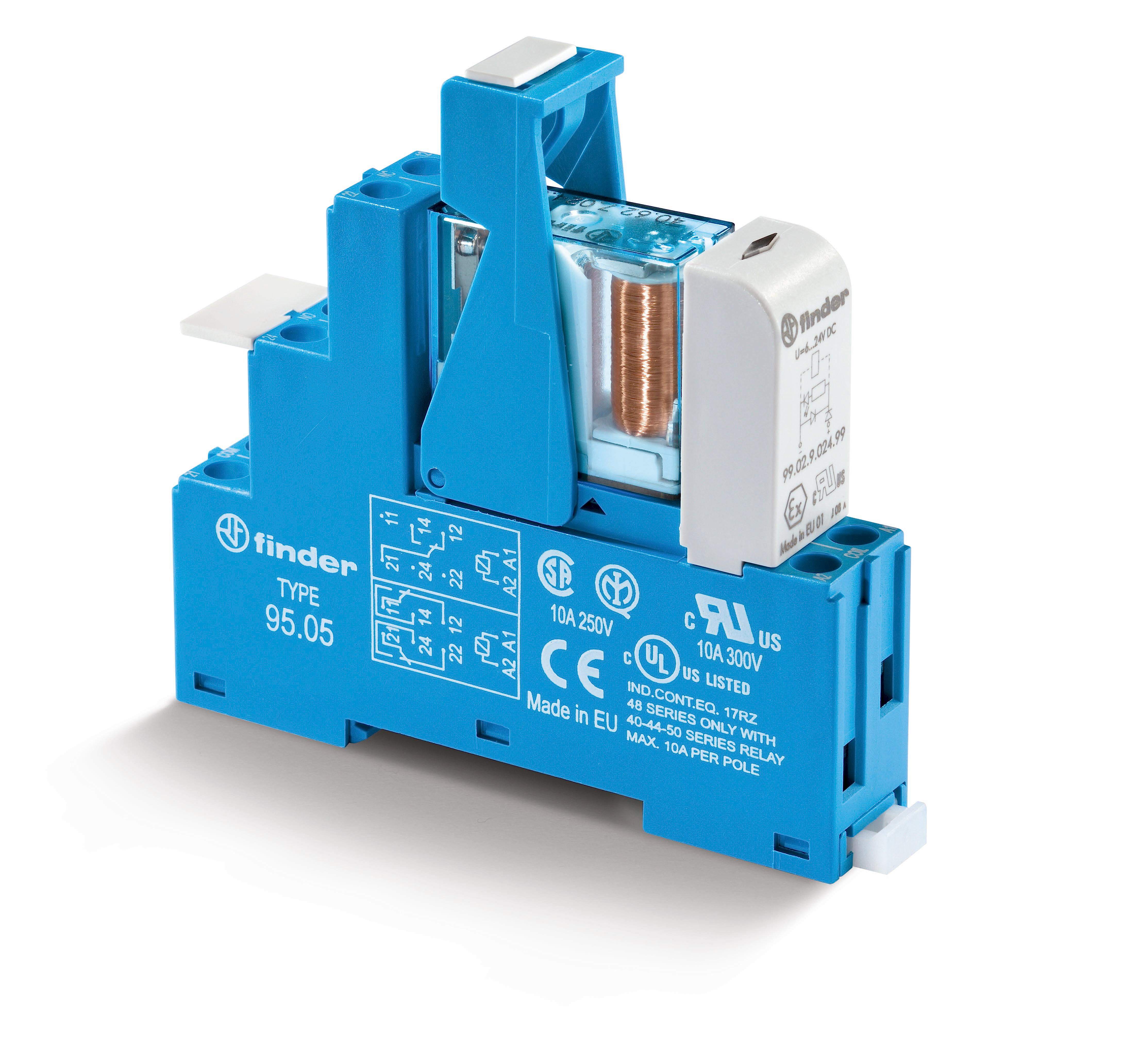 Изображение Finder Интерфейсный модуль (сборка 40.62.7.012.0000 + 99.02.9.024.99 + 95.05SPA), электромеханическое реле; 2CO 10A; контакты AgNi; питание 12В DC (чу