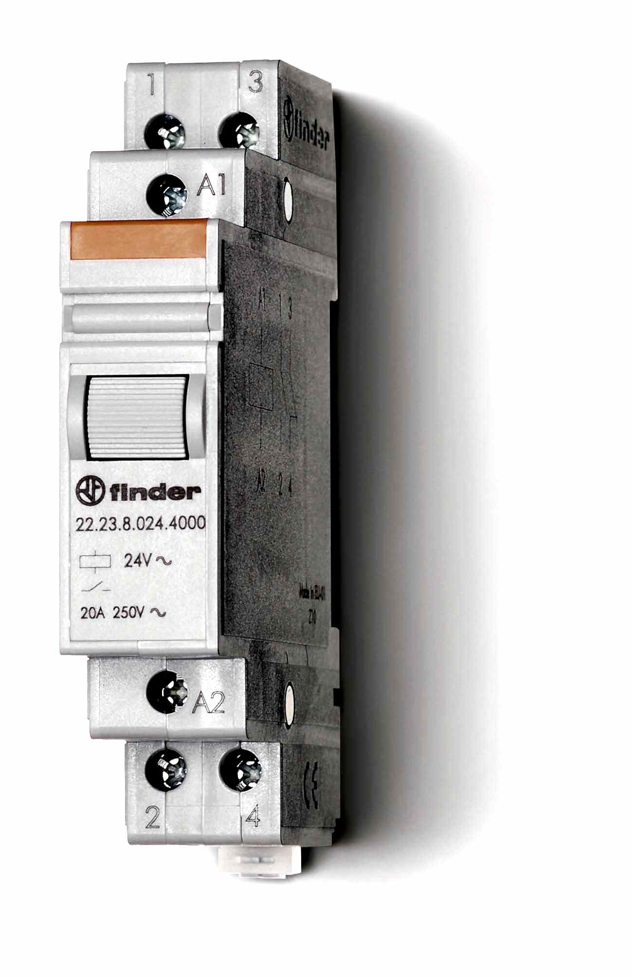 Изображение Finder Модульный контактор; 1NO+1NC 20А; контакты AgSnO2; катушка 230В АС; ширина 17.5мм; степень защиты IP20; опции: нет; упаковка 1шт.