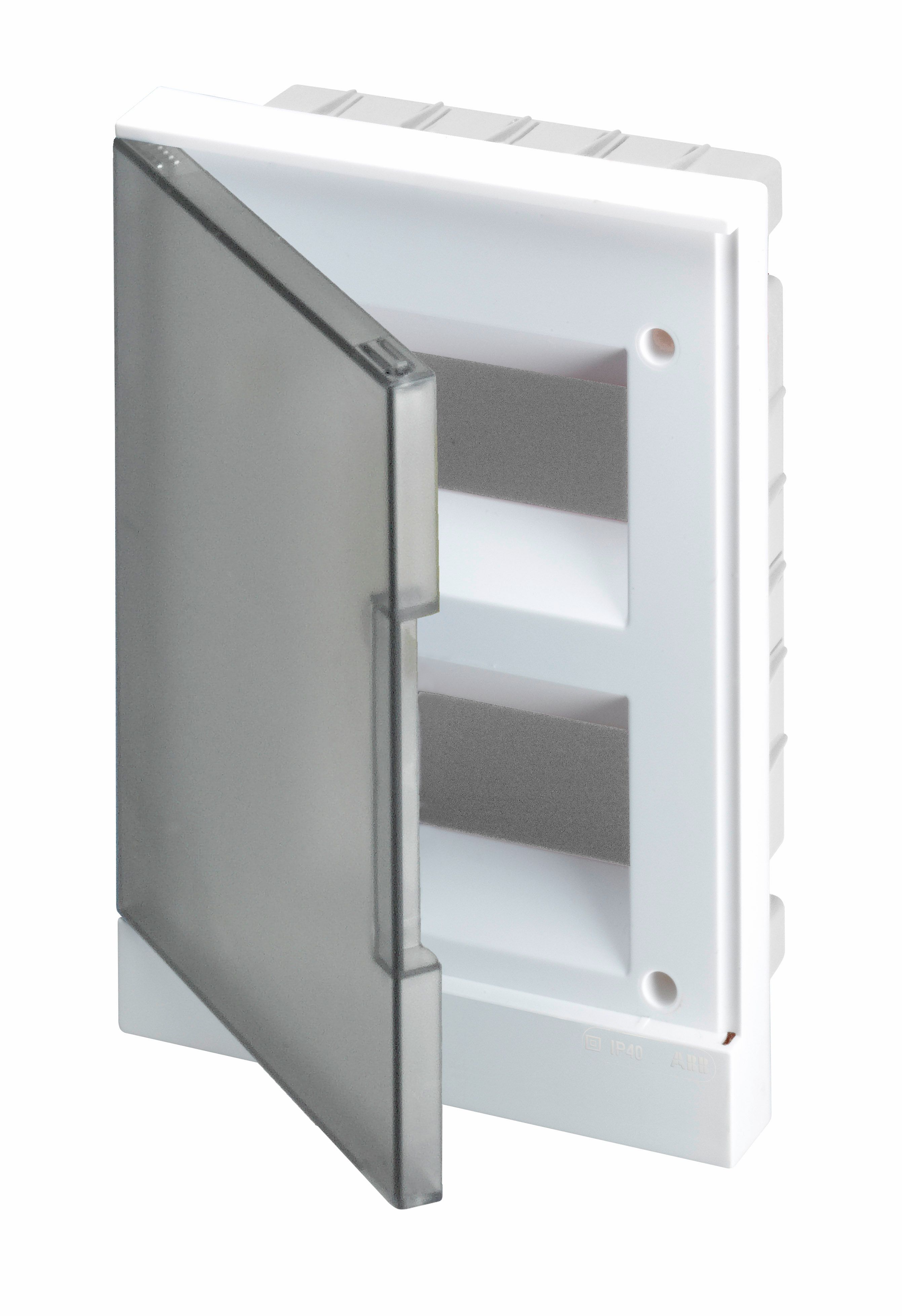 Изображение ABB Basic E Бокс в нишу 16М серая прозрачная дверь (c клеммами)