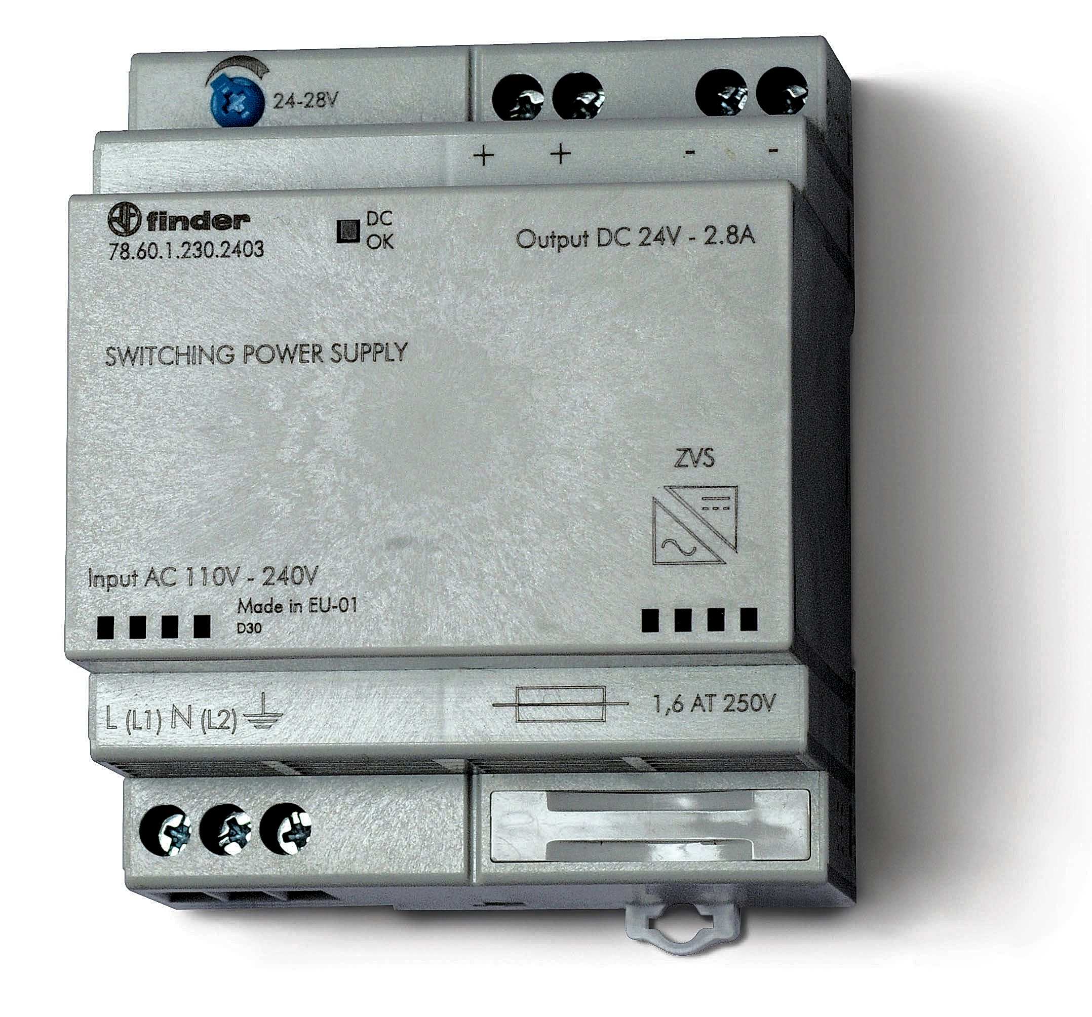 Изображение Finder Импульсный источник питания; вход 110...240В AC; выход 24В DC, 60Вт; модульный